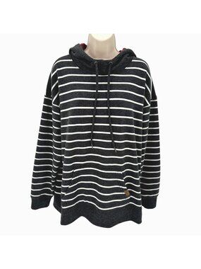 Maurices Womens Black & White Striped Hoodie Plaid Lined Hood Large